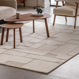 Alfombra Moderna de Diseño Geométrico Color Crema, Alfombra de Lana con Textura Suave y Patrón de Bloques, Hecha a Mano, para Sala de Estar, Dormitorio, Decoración del Hogar, Estilo Minimalista - Product Image 2