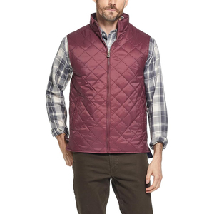 Chaleco acolchado de hombre con diseño de rombos, cuello alto, sin mangas, color burdeos, con cremallera completa, estilo moderno. - Product Image 1