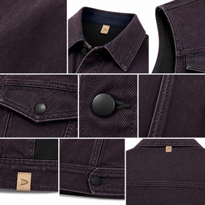 Gilet en jean vintage pour homme avec logo personnalisé, couleur prune foncé premium, sans manches, avec panneaux latéraux noirs, en coton écologique, style streetwear - Product Image 5
