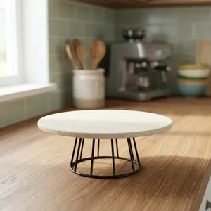 Round Marble Tabletop Decorative Stand Minimalist Design For Living Room Indoor Use Durable Furniture Accent - Product Image 1