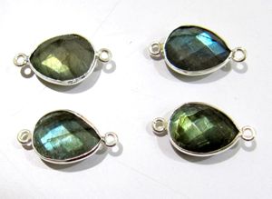 Ensemble de 2 connecteurs en labradorite naturelle, forme poire, 10x13mm, pierre précieuse bleue chatoyante, double boucle, breloques en forme de cœur - Product Image 4