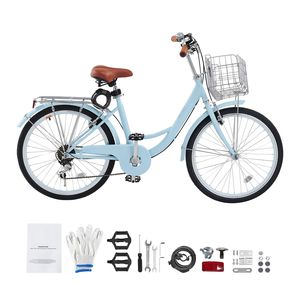 Bicicletta Cruiser Azzurra da 26 Pollici con 7 Velocità e Portapacchi Posteriore di Grande Capacità, Doppia Sospensione, Forcella in Alluminio, Sicura e Robusta - Product Image 1