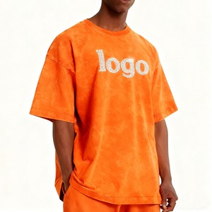 เสื้อยืดพิมพ์ลายโอเวอร์ไซส์สไตล์วินเทจ ล้างสีแบบแอซิด พร้อมโลโก้ประดับคริสตัล รับผลิตตามสั่งขายส่งสำหรับผู้ชาย - Product Image 5