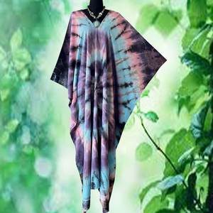 Vestido Kaftán de Rayón con Estampado Tie-Dye Psicodélico, Estilo Bohemio para Vacaciones, Corte Holgado y Fluido, Atuendo Informal para Mujer - Product Image 4