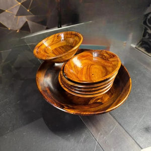 Juego de Tazones Grandes Hechos a Mano de Madera Ecológica, Tazones de Madera Maciza para Servir Comida y Aperitivos en la Mesa del Comedor - Product Image 1