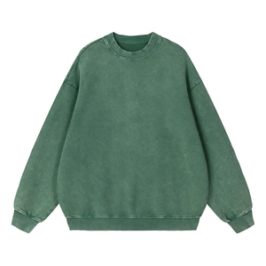 เสื้อสเวตเตอร์คอกลมวินเทจสำหรับผู้ชาย ผ้าฝ้าย 100% บาติก เนื้อหนา 420 GSM ผ้าเฟรนช์เทอร์รี่ สีพื้น ล้างสีแบบแอซิดวอช สำหรับฤดูหนาว ผู้ชายและผู้หญิง - Product Image 1