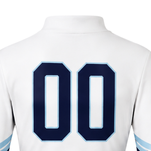 Ensemble uniforme de cheerleading bleu marine et blanc sublimé à manches longues avec jupe plissée – Tenue de sport athlétique pour entraînement et performance - Product Image 4