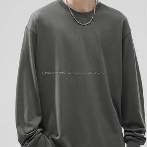 เสื้อยืดคอกลมแขนยาวสำหรับผู้ชายทรงโอเวอร์ไซส์ผ้าคอตตอน100% 260g ว่างเปล่าสีทึบออกแบบได้ตามต้องการ - Product Image 2