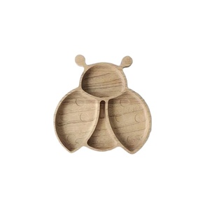 Plateau coccinelle en bois pour enfants assiette divisée écologique avec sections assiette de repas pour tout-petits bois de mangue d'acacia naturel - Product Image 1