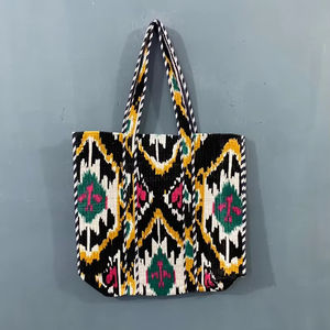 Bolso Tote de Algodón Acolchado con Diseño Étnico de Pavo Real, Color Sólido, Cierre de Cremallera, Asas Largas, Portátil para Verano, Playa, Compras Diarias y Viajes - Product Image 1