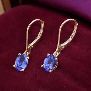 Pendientes de Tanzanita en Plata de Ley, Corte Marquesa, Solitario Dorado, Gema Azul Violeta, Piedra de Nacimiento de Diciembre, Regalo para Fiesta - Product Image 5