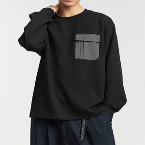 เสื้อสเวตเชิ้ตถักสีดำทรงโอเวอร์ไซส์สำหรับผู้ชาย มีกระเป๋าสีเทา คอกลม สวมใส่สบายๆ สำหรับฤดูใบไม้ร่วง - Product Image 1