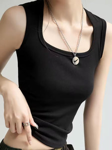 Women Solid Square Collar Tank <b>Top</b> Minimalist Knitted Breathable Sleeveless Crop <b>Top</b> Spandex Cotton Mix - Product Image 5