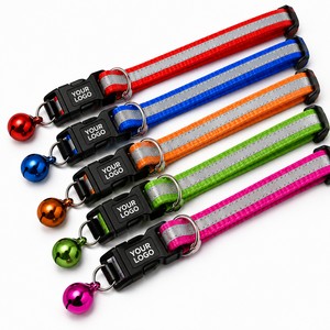 Puppy Reflector <b>Collar</b> OEM ODM Custom Logo Adjustable Reflective Nylon Pet <b>Collar</b> with Bell Direct Manufacturer - Product Image 2