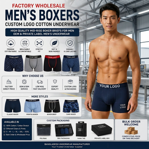 Bóxers de Algodón para Hombre, Cintura Baja, Secado Rápido, Transpirables, Elásticos, con Logotipo Personalizado, ODM, Marca Privada Disponible al por Mayor - Product Image 4