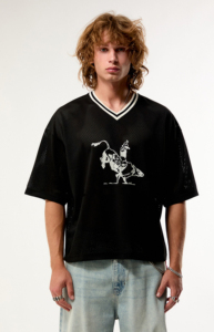 Drop Shoulder Men's Black Mesh <b>Turtleneck</b> Oversized Short Sleeve T-Shirt Breathable Street Style Pattern 100% Cotton Knitted - Product Image 6