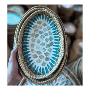 Mother of Pearl Rattan Decorative Serving <b>Platter</b> for Drinks and Snacks - Product Image 5
