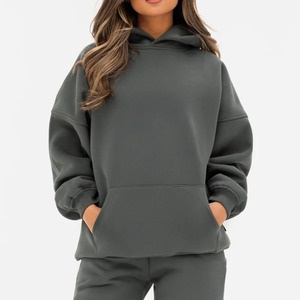Sweat-shirt à capuche oversize pour femme PENTO INDUSTRY, couleur unie, épaules tombantes, manches longues, en molleton de coton anti-boulochage, pour l'hiver - Product Image 2