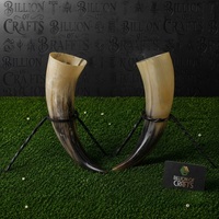 Corne à boire viking en corne de buffle naturelle avec support en fer, artisanale, vaisselle médiévale