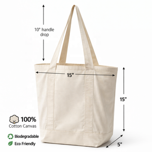 ถุงช้อปปิ้งผ้าฝ้ายพรีเมียมรักษ์โลก พร้อมหูหิ้วแบบแปะ ขอบกว้าง ใช้ซ้ำได้ ย่อยสลายได้ เหมาะสำหรับใส่ของชำ ของใช้ประจำวัน ไปเที่ยวทะเล ใช้ได้ทุกวัน - Product Image 2