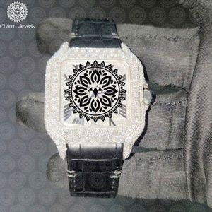 Montre de luxe Charm Jewels, boîtier carré en acier inoxydable 38 mm, mouvement à quartz analogique, bracelet en cuir, fermoir à boucle - Product Image 1