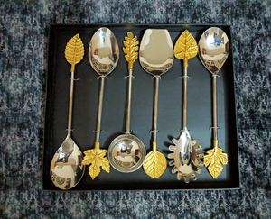 Ensemble de serveurs à salade en acier inoxydable et laiton, pièces de décoration de table, boîte d'emballage noire, gadgets et outils à salade - Product Image 6