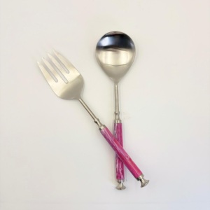 High Quality Metal Decorative Serving Set Stainless Steel Silver Salad <b>Server</b> Set With Resin Handle Kitchenware Spoon Set - Product Image 2