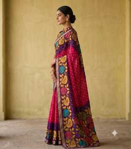Sari en soie Dola douce imprimé Bandhni avec bordure tissée jacquard - Product Image 2
