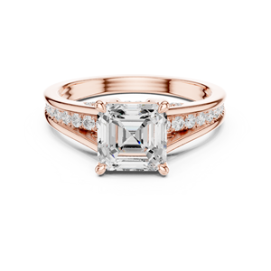 แหวนเพชรทรง Tressa Split Shank  มีจำหน่ายในทองคำโรสโกลด์ 14K คุณภาพเยี่ยม แหวนเพชรเม็ดเดี่ยวสุดหรู พร้อมเพชรทรง Asscher Cut เพาะเลี้ยงในห้องปฏิบัติการ - Product Image 3