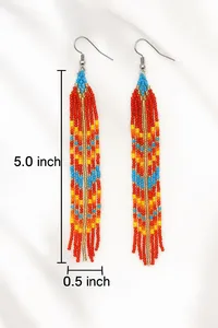VINTAGE COLOURFUL BEST SALE Handmade <b>Beaded</b> Fringe Earrings Boho Festival Dangle Jewelry for party , gift, christmas, wedding - Product Image 2