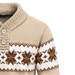 Pull tricoté décontracté pour homme, col châle, motif à carreaux beige, marron et blanc, manches longues, pull d'hiver avec logo frontal, vente en gros de tricots - Product Image 3