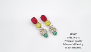 Pendientes colgantes 11805Dangle con baño de Mehandi, circonita cúbica, piedras preciosas coloridas, diseño floral, pendientes colgantes de lujo para bodas. - Product Image 3