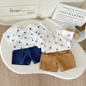 Prêt à Expédier Bébé Garçon Vêtements Ensemble D'été Décontracté Maison Enfants Porter À Manches Courtes Top + Shorts Ensembles Enfant Garçons Vêtements Ensembles - Product Image 1