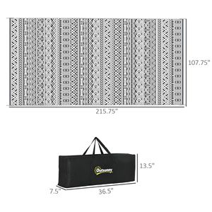 Portable 9x18 <b>Boho</b> Outdoor Rug Reversible Gray and Cream White with Carry <b>Bag</b> for RV Camping Patio Mat - Product Image 3