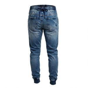 Jean cargo slim pour homme en denim foncé délavé, taille mi-haute, poches zippées, pantalon décontracté en coton de BD - Product Image 4