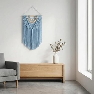 Grande suspension murale en macramé avec perles en bois, tapisserie tissée à la main chic bohème pour chambre, salon, fête de mariage, service OEM/ODM - Product Image 2
