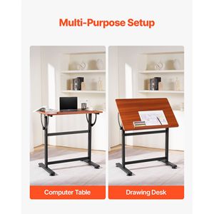 Tavolo da Disegno Portatile Regolabile 0-90 Gradi con Telaio a H Nero e Piano Marrone, Funzione Automatica per Artisti - Product Image 6