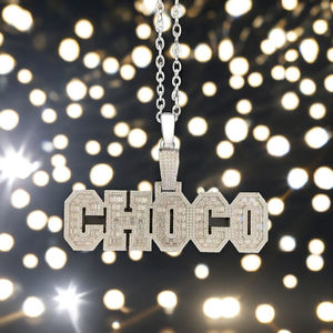 Collier personnalisé pour homme en argent 925 plaqué or, style hip-hop, avec pendentif en diamant moissanite en forme de bloc de baguette glacé, lettres, luxe, pour les fêtes - Product Image 4