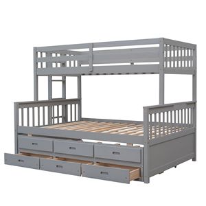Letto a castello grigio singolo su matrimoniale con letto estraibile singolo e cassetti, letti separabili per bambini per la camera da letto - Product Image 5