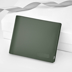 Genuine Leather Men's Bifold <b>Wallet</b> Slim Card Holder <b>RFID</b> <b>Blocking</b> Fold Closure Short Length Minimalist Style Green - Product Image 4