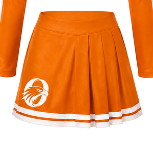 Ensemble uniforme de cheerleading sublimé orange et blanc à manches longues avec jupe plissée pour l'entraînement et la performance des équipes sportives - Product Image 6