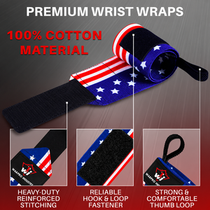 Muñequeras Deportivas con Diseño de Bandera Americana y Presilla Segura para el Pulgar, para Levantamiento de Pesas, Press de Banca y Entrenamiento de Fuerza - Product Image 3