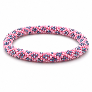 สร้อยข้อมือลูกปัดแก้วถักมือแบบยูนิเซ็กซ์น่ารัก ลายสีชมพูฟ้า เครื่องประดับแฟชั่น ของขวัญสำหรับวันครบรอบ พร้อมเคลือบด้วยอัญมณีกึ่งมีค่า - Product Image 1