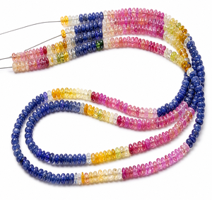 Natural Multi Sapphire Smooth Roundel Beads Plain Roundel Shape Loose Gemstone Jewelry Making - Product Image 1