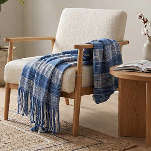 130x170 cm Blue Plaid Slub Cotton Throw Blanket Handloom Woven Decorative Sofa Cover Premium Boho Decor - Product Image 5
