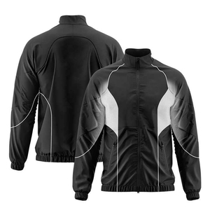 Survêtement homme noir et blanc à blocs de couleur, col rond, fermeture éclair, style vintage, séchage rapide, 100 % nylon, pour l'été, imperméable - Product Image 2