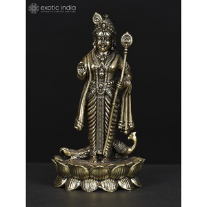 Petite sculpture en laiton superfine de Lord Murugan en geste de bénédiction Pose debout élégante - Product Image 1