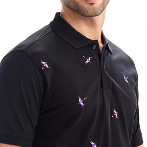 Premium Men Polo Shirt Custom Casual Summer Fashion Embroidered Bird Pattern Design Black Short Sleeve Breathable Cotton <b>Blend</b> - Product Image 3