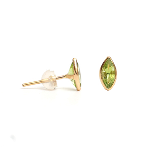 Natural Green Peridot Marquise Stud <b>Earrings</b> in Solid 14K Yellow Gold Bezel Set Gemstone <b>Posts</b> – Luxury August Birthstone - Product Image 2