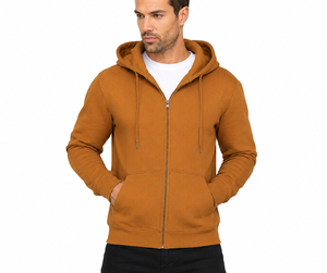 Sudadera con capucha y cremallera para hombre, bordada, térmica de invierno, estilo streetwear, hombros caídos, estampado liso, 100% de alta calidad y peso pesado - Product Image 1